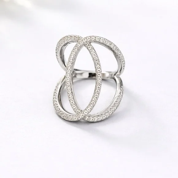 Stirring Silver Interlocking Ring - Picture 1 of 8